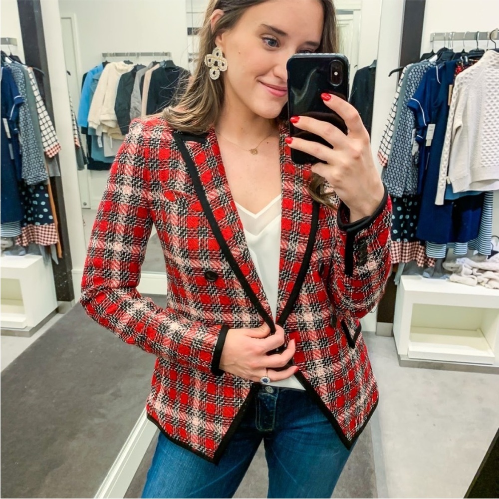 $698 Veronica Beard Harriet Cutaway Dickey Jacket stunning luxe red tweed sz 2 - Picture 15 of 16